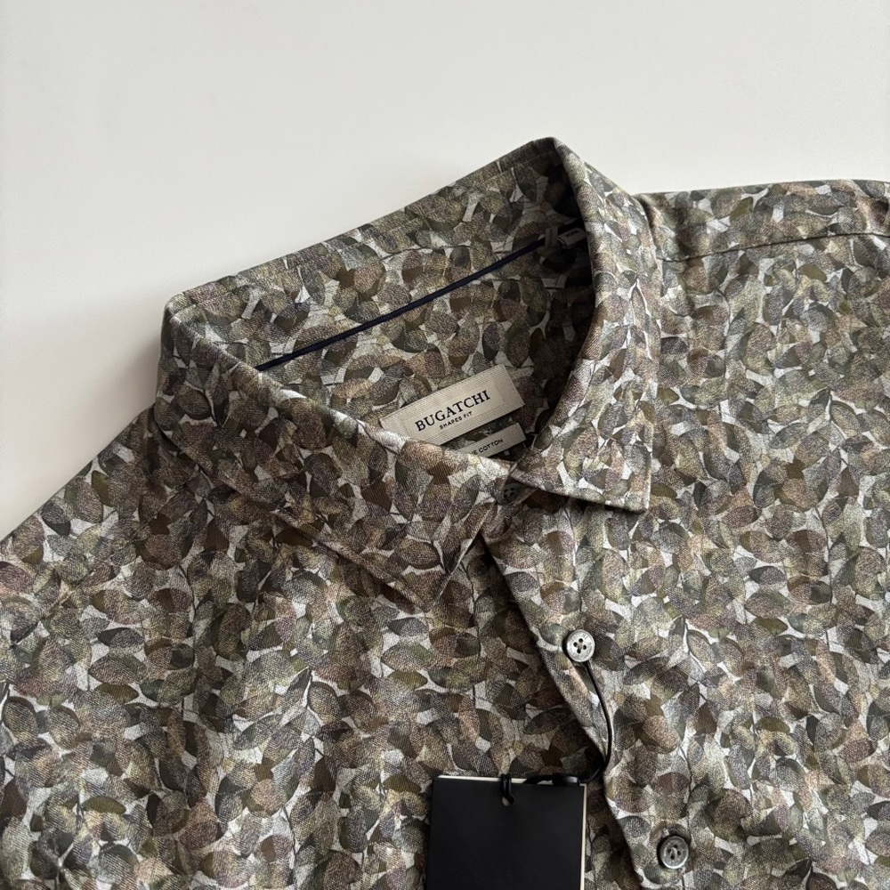 Bugatchi Superfine Cotton Shaped Fit Khaki Julian Geo Long Sleeve Nwt XXL